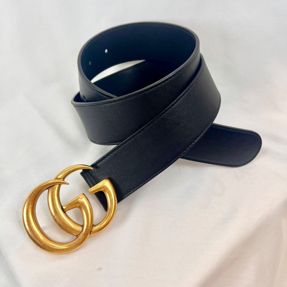 Gucci Double GG Marmont Belt Black Leather Gold Buckle Size 75/30 Made in Italy - Picture 3 of 7